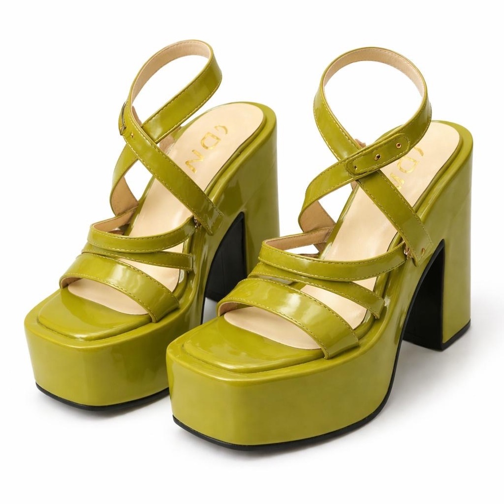 Green Platform Strappy Sandals